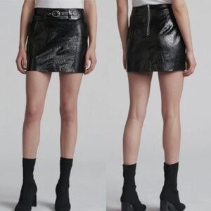Rag & Bone Toni Black Crinkle Leather Mini Skirt Size 6